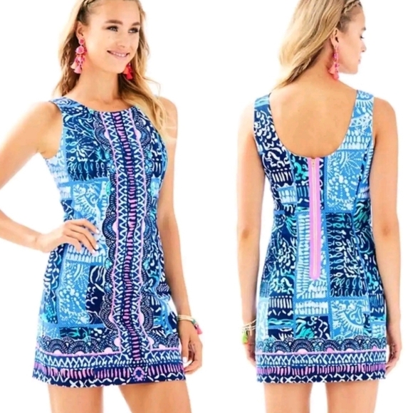 Lilly Pulitzer Mila Stretch Shift Mini Dress Women Size 4 Deep Indigo Leied Back - Picture 9 of 9